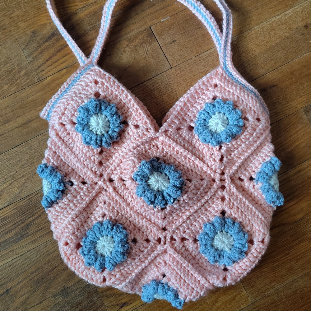 Handmade Crochet Tote with Floral Design